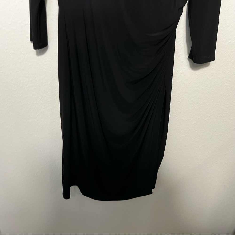 Lauren By Ralph Lauren Jersey Knit Mock Wrap Dress Black Dress Size 10 - Picture 5 of 6